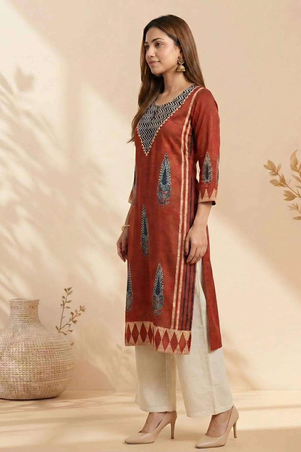 Rust Veena Ajrakh Modal Kurta