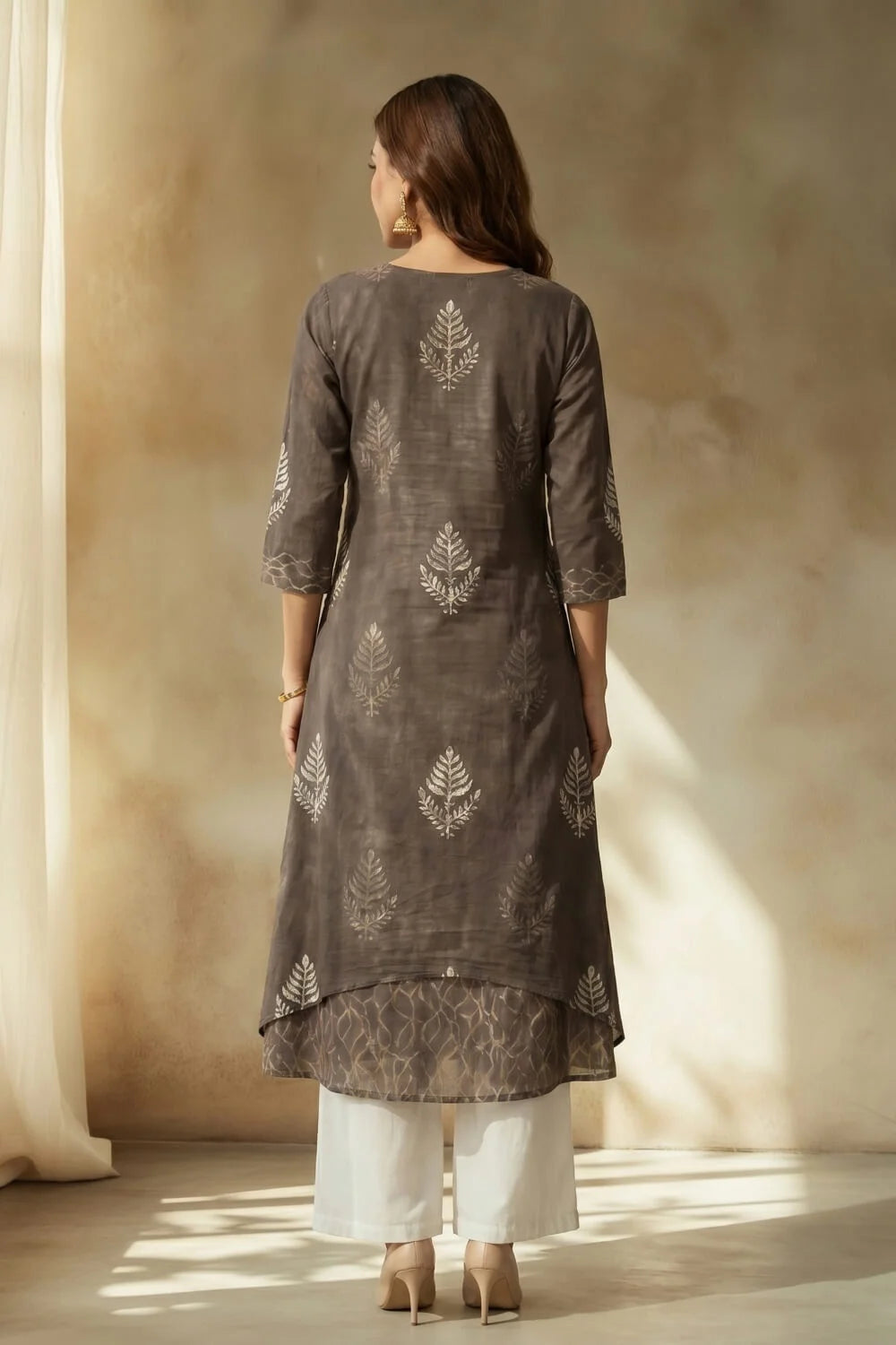 Smoky Fern Mulmul Layered Dress