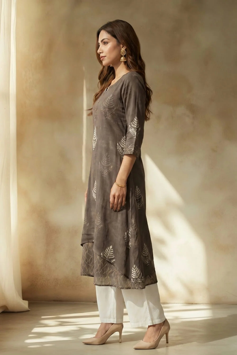 Smoky Fern Mulmul Layered Dress