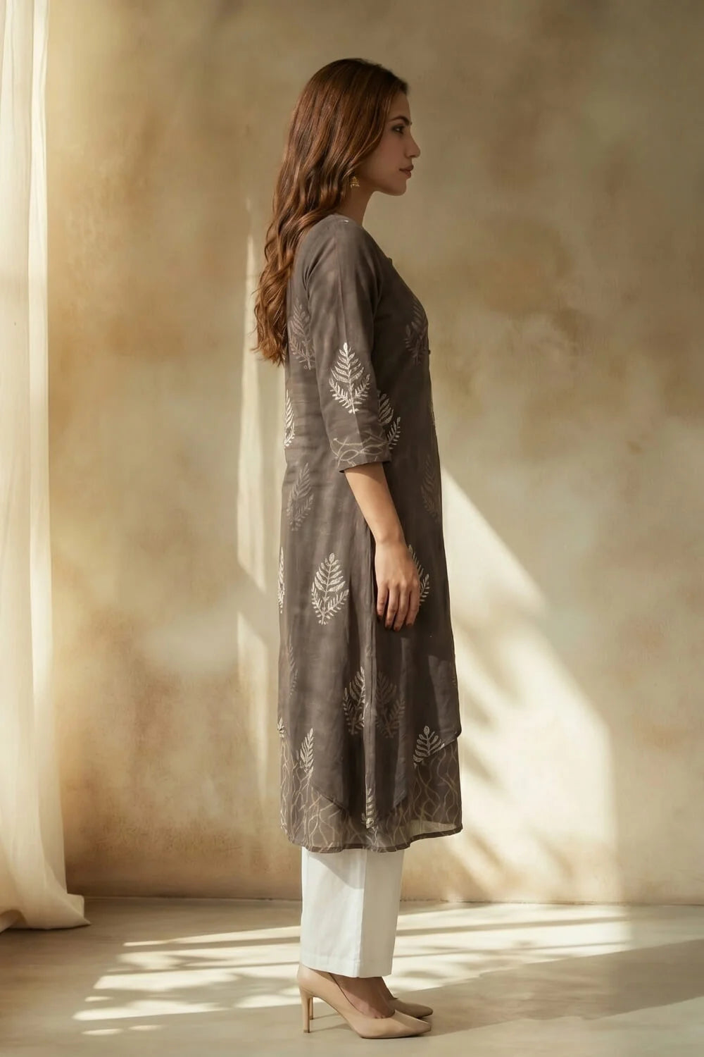 Smoky Fern Mulmul Layered Dress