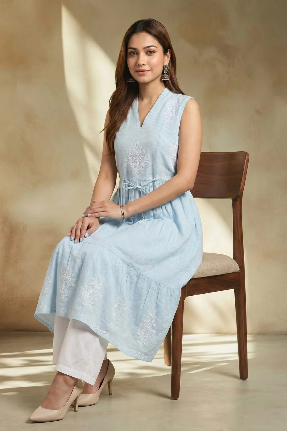 Sky Elara Chikankari Dobby Kurta