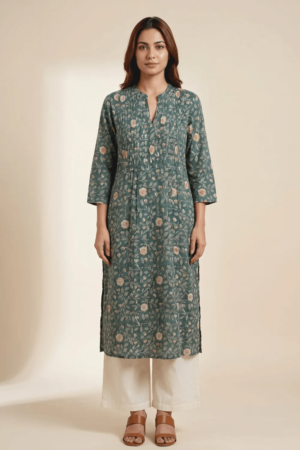 Meher Gul Handblock Pintuck Kurta