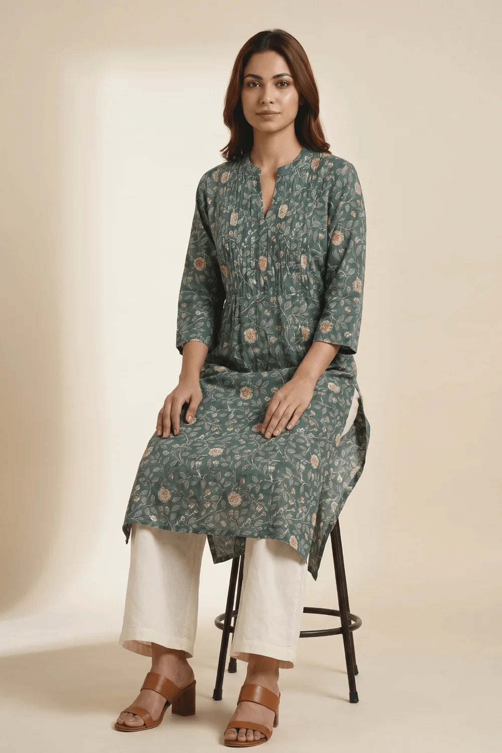 Meher Gul Handblock Pintuck Kurta
