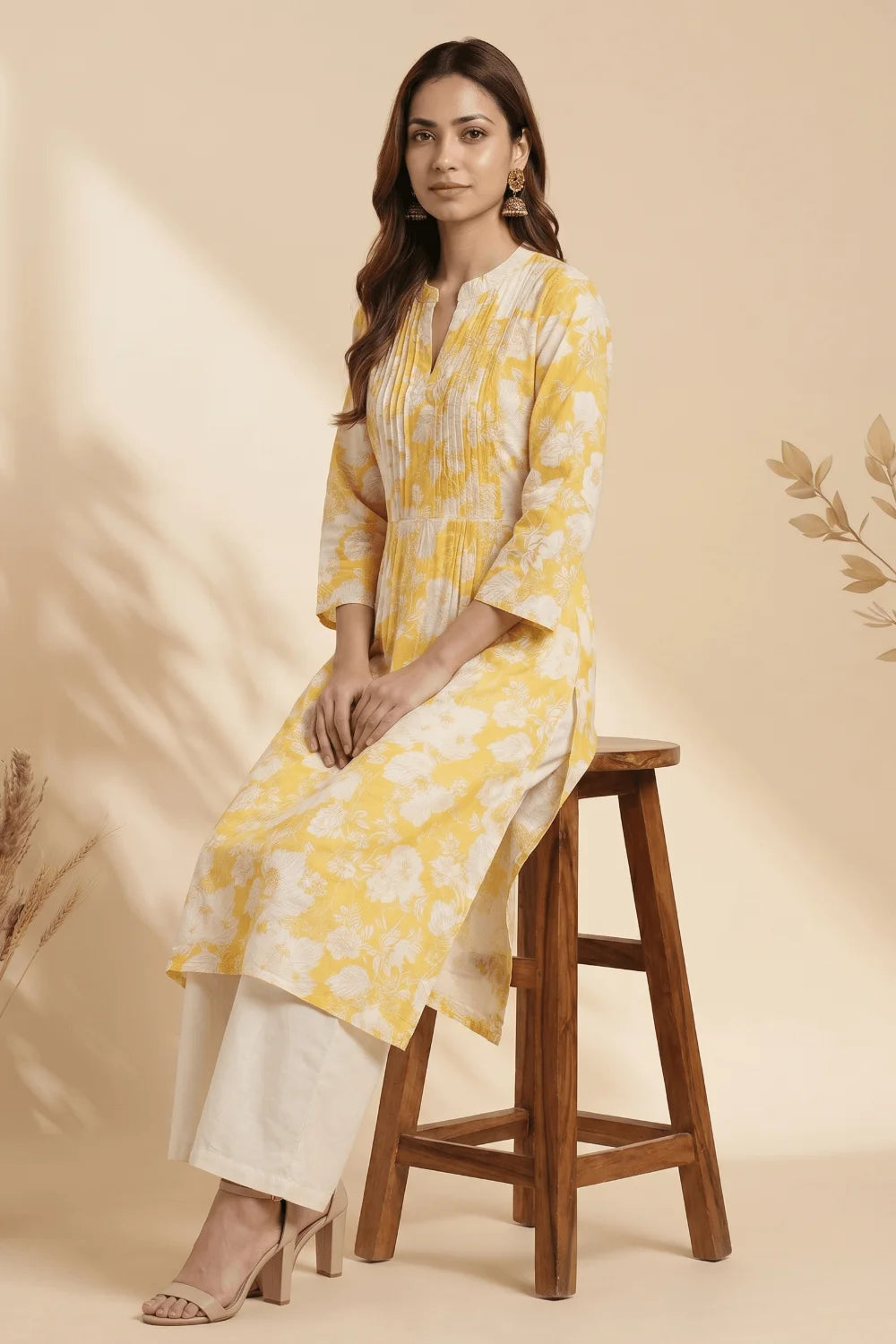 Sunhara Pintuck Bloom Cotton Kurta