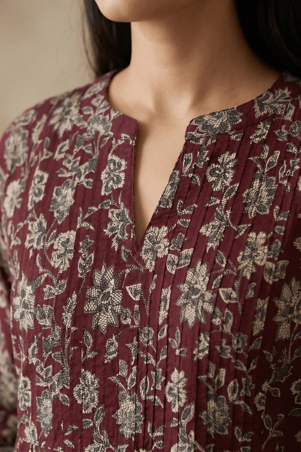 Mehraz Floral Pintuck Cotton Kurta