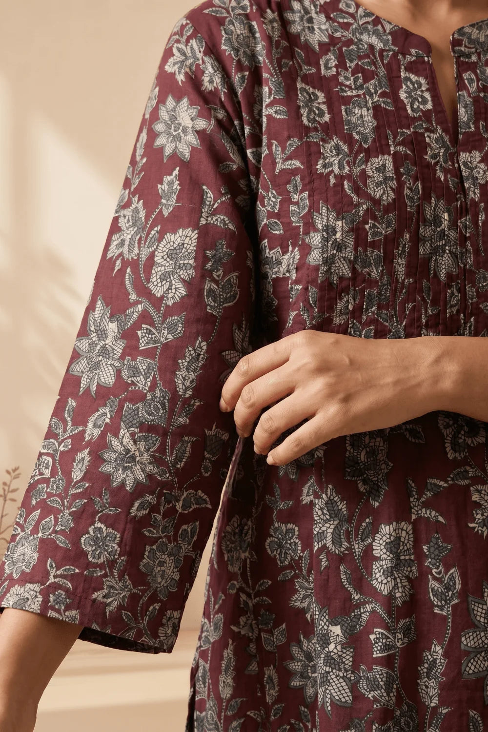 Mehraz Floral Pintuck Cotton Kurta