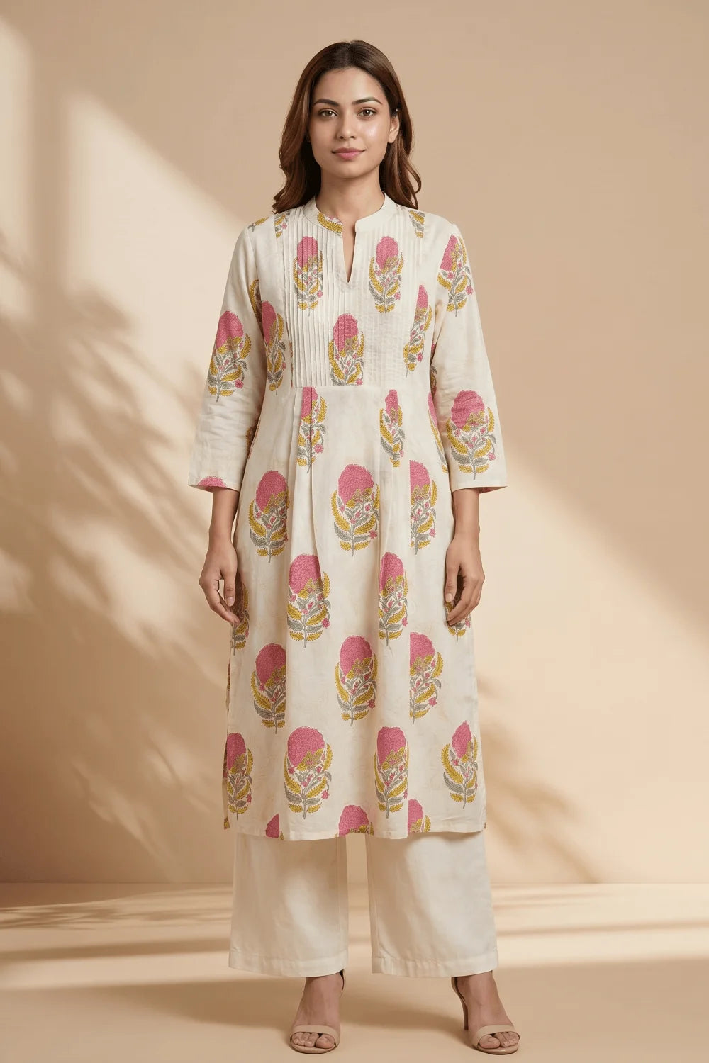 Blush Bloom Pintuck Cotton Kurta