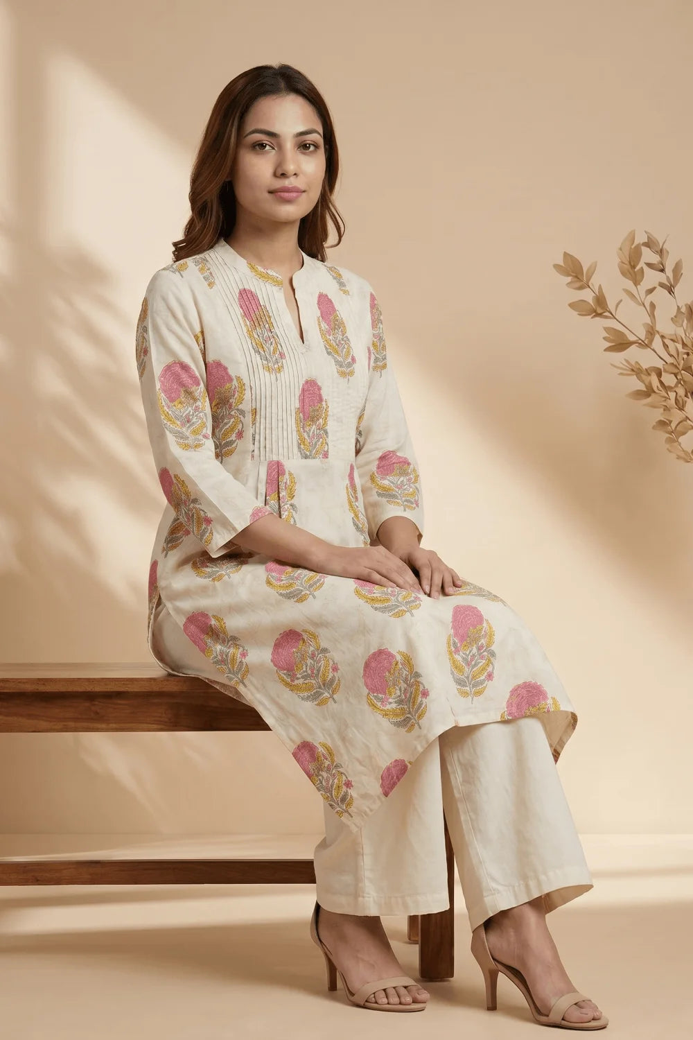 Blush Bloom Pintuck Cotton Kurta