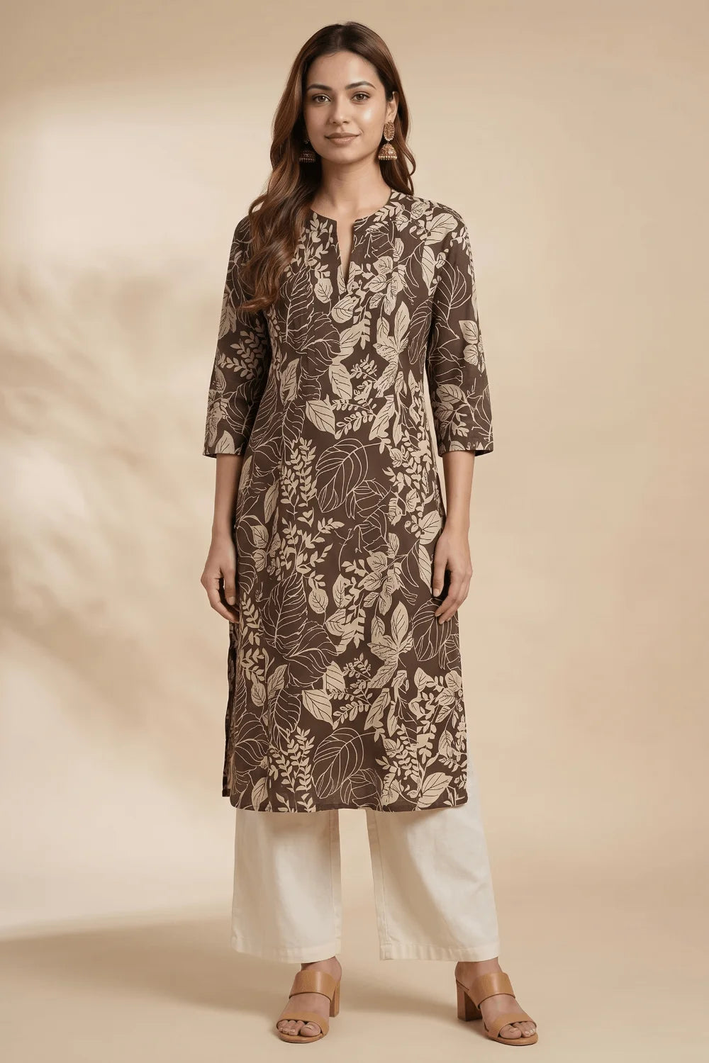 Mocha Forest Pintuck Cotton Kurta