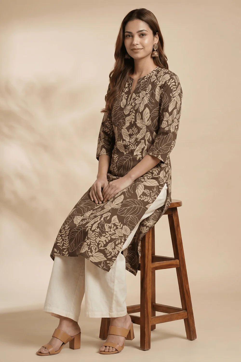 Mocha Forest Pintuck Cotton Kurta
