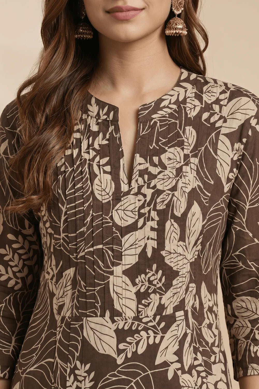 Mocha Forest Pintuck Cotton Kurta