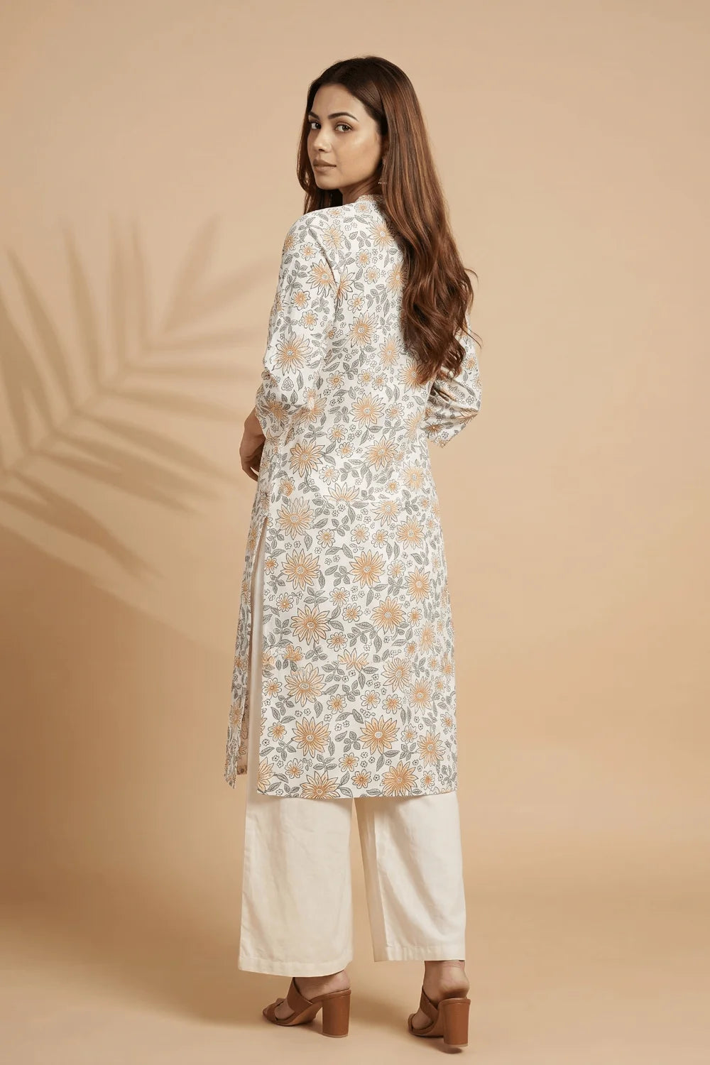 Golden Bloom Hand Block Cotton Pintuck Kurta