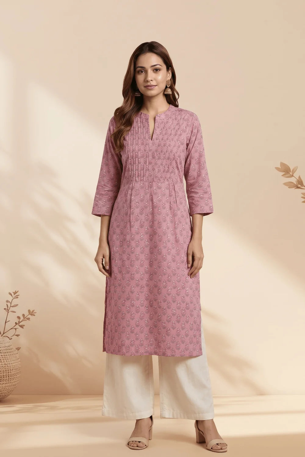 Rosé Veil Pintuck Cotton Kurta