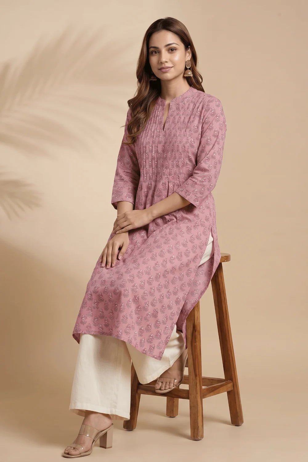 Rosé Veil Pintuck Cotton Kurta