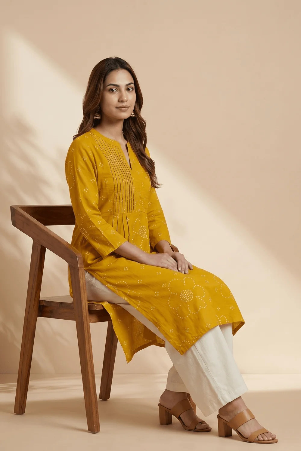 Sunehri Bloom Pintuck Cotton Kurta