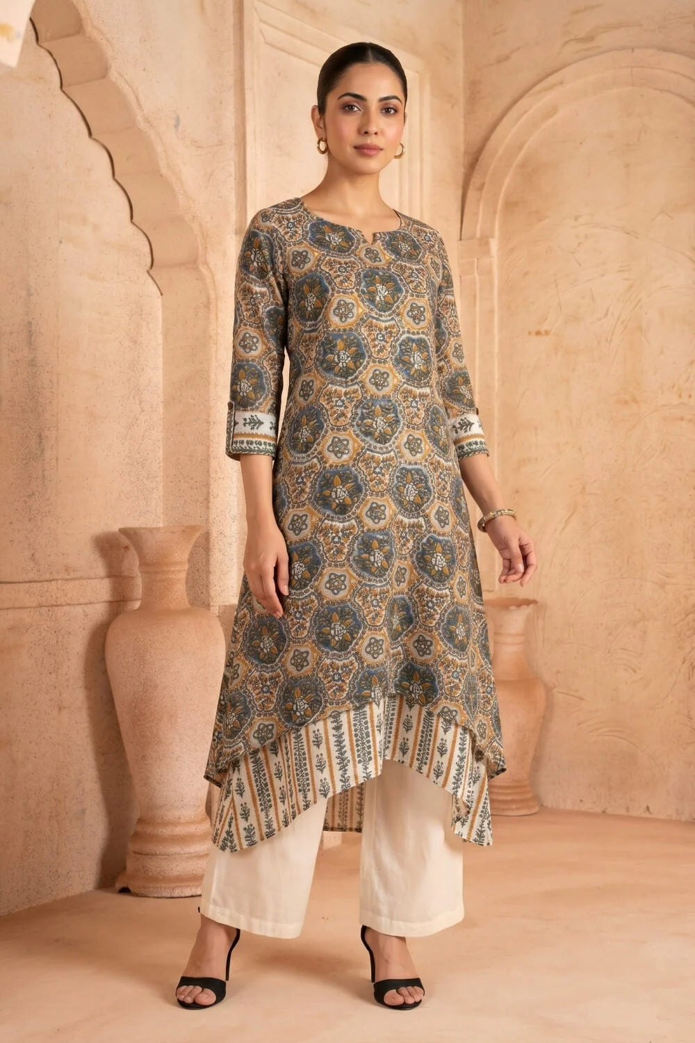 Neelambara Mosaic Mulmul Layered Dress