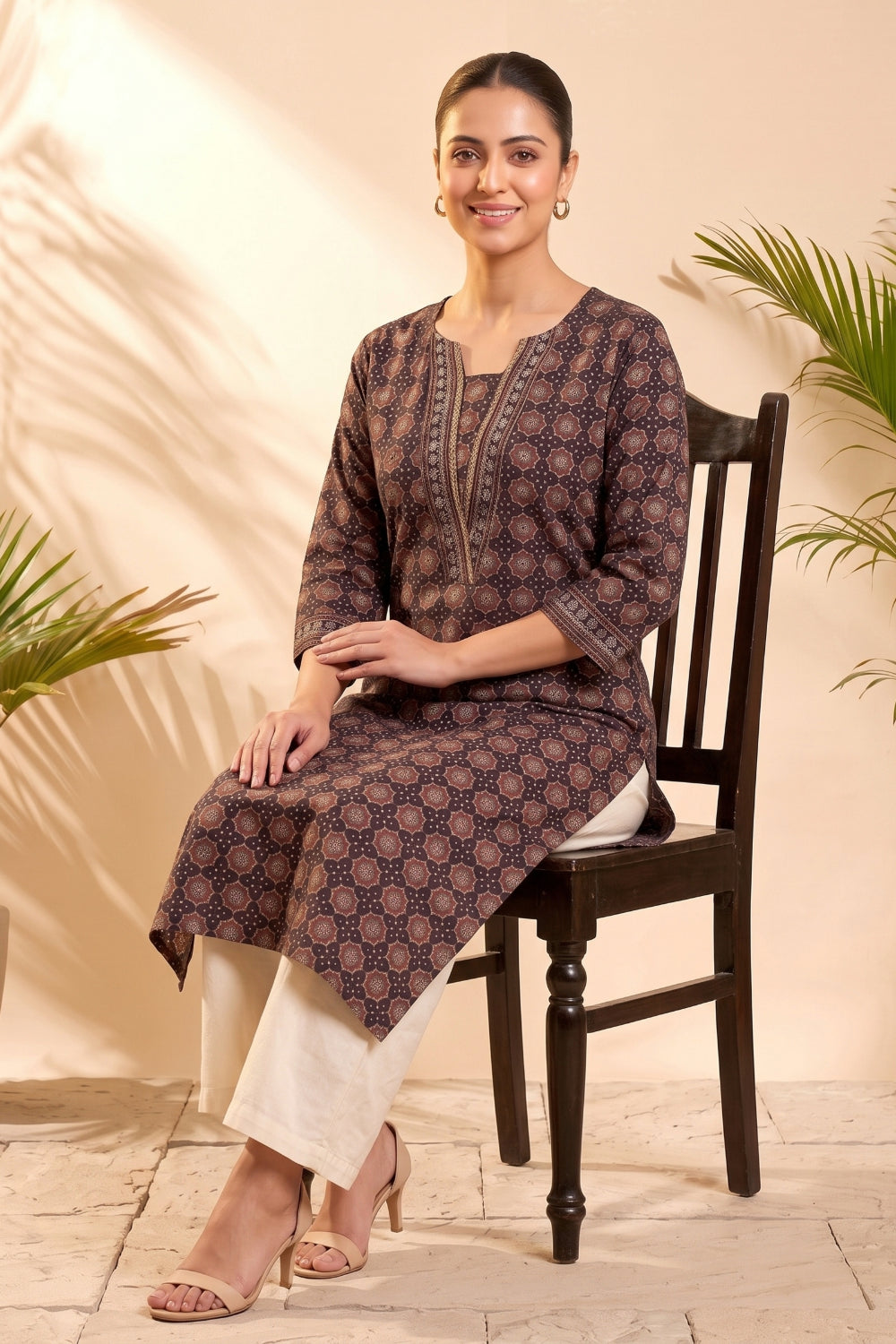 Mehrun Ajrakh Handwork Cotton Dobby Kurta