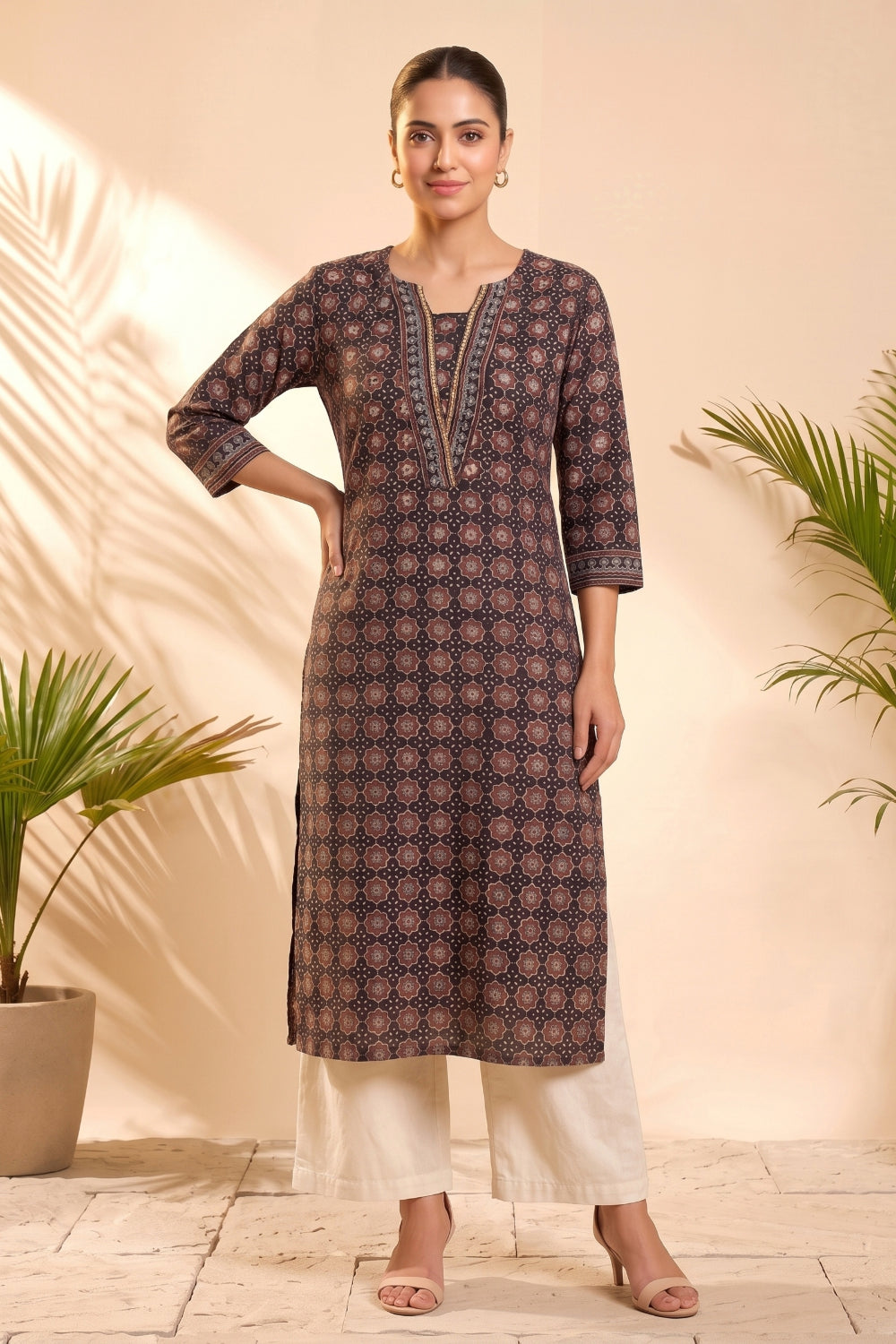 Mehrun Ajrakh Handwork Cotton Dobby Kurta