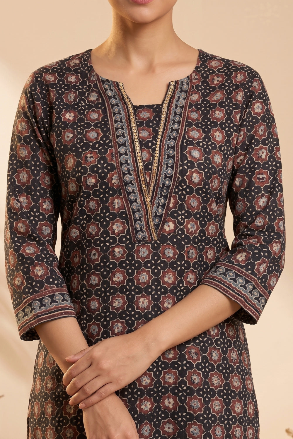 Mehrun Ajrakh Handwork Cotton Dobby Kurta