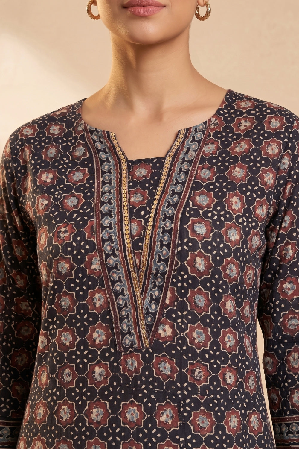Mehrun Ajrakh Handwork Cotton Dobby Kurta