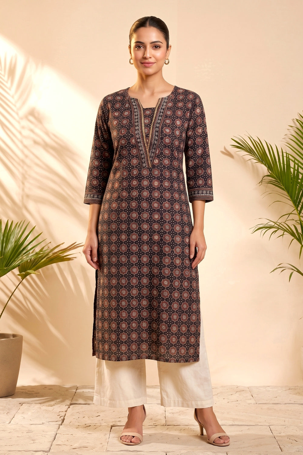 Mehrun Ajrakh Handwork Cotton Dobby Kurta