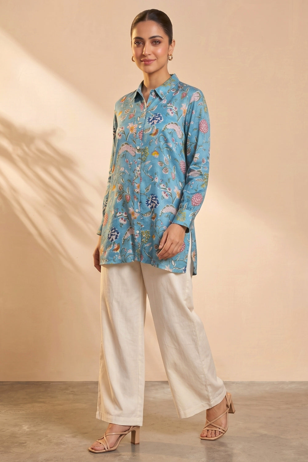 Neelbagh Hand Block Printed Modal Satin Shirt
