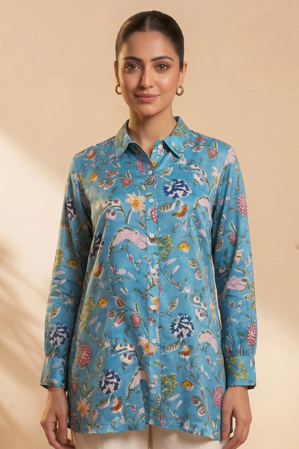 Neelbagh Hand Block Printed Modal Satin Shirt