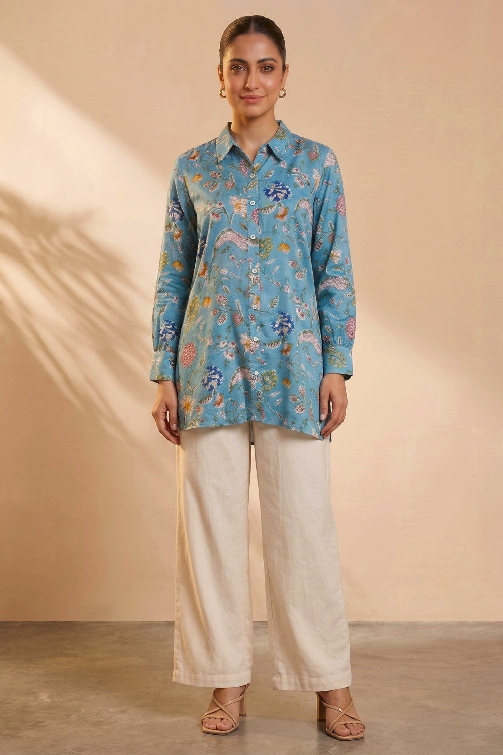 Neelbagh Hand Block Printed Modal Satin Shirt