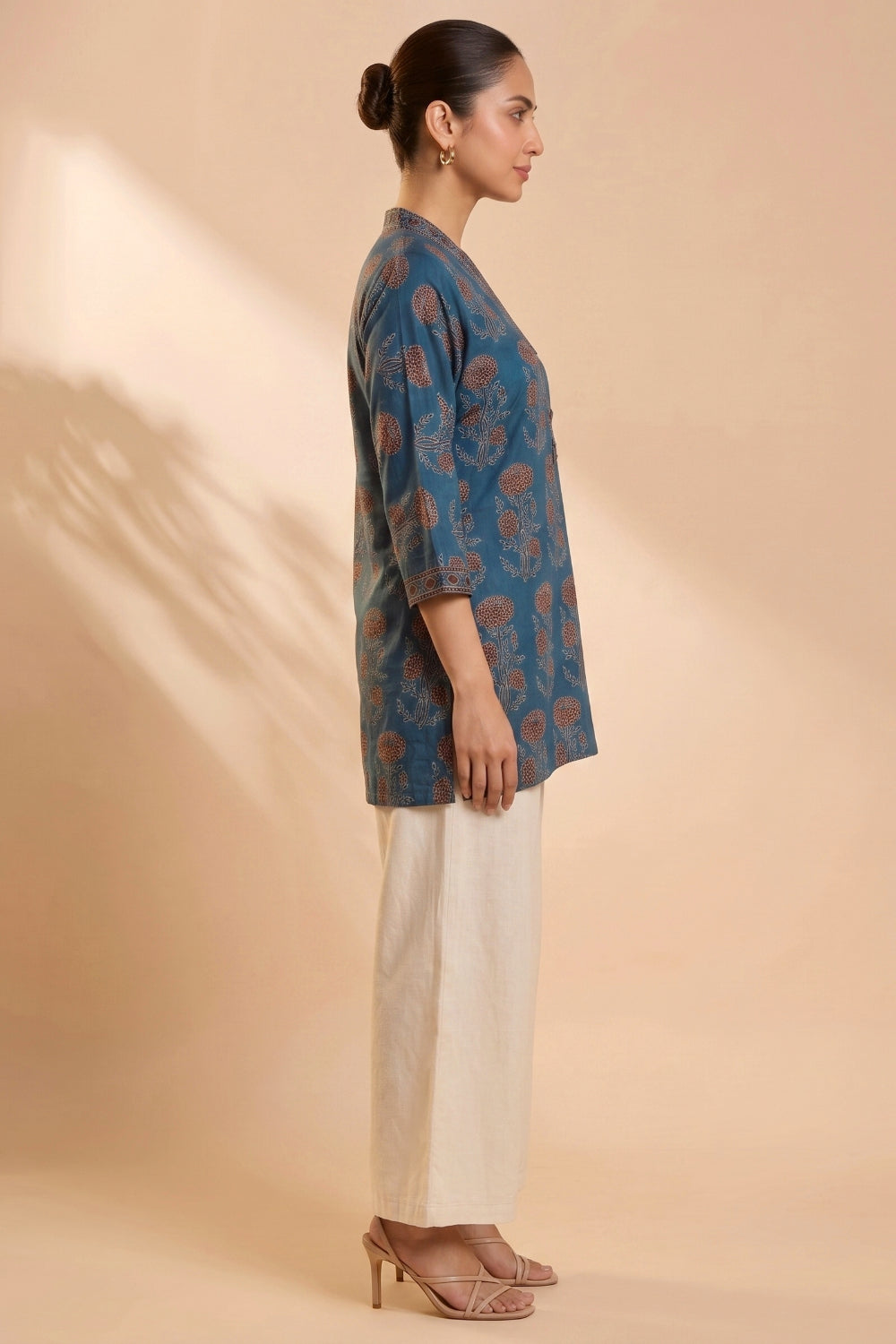 Teal Heritage Ajrakh Modal Kaftan Top