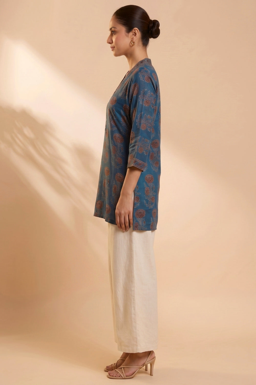 Teal Heritage Ajrakh Modal Kaftan Top