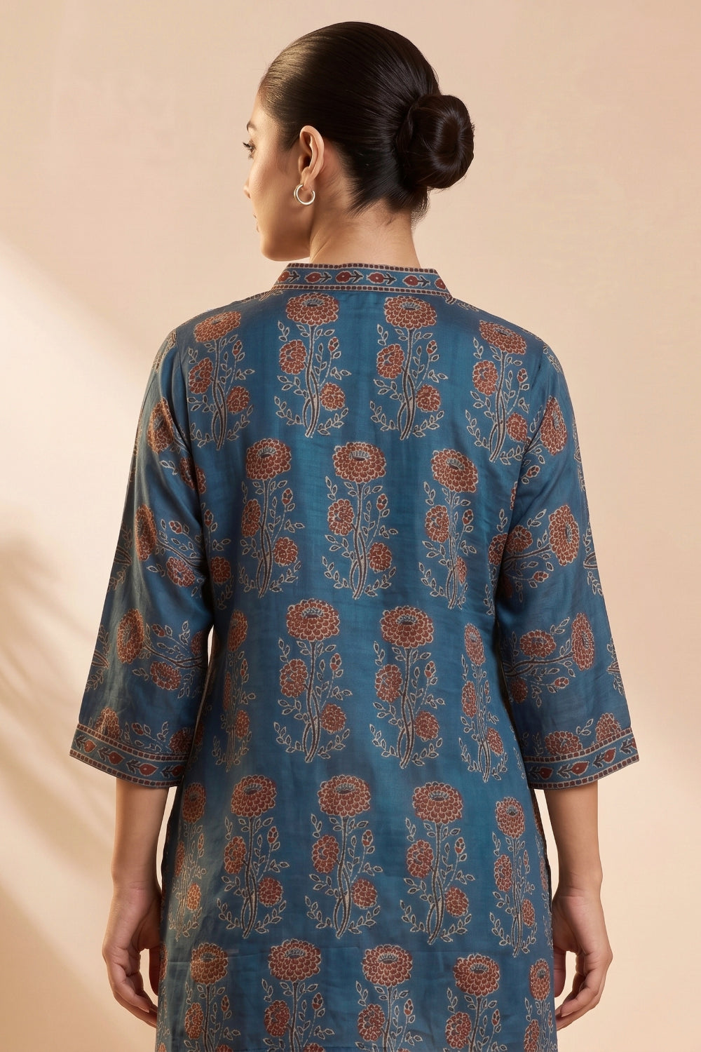 Teal Heritage Ajrakh Modal Kaftan Top