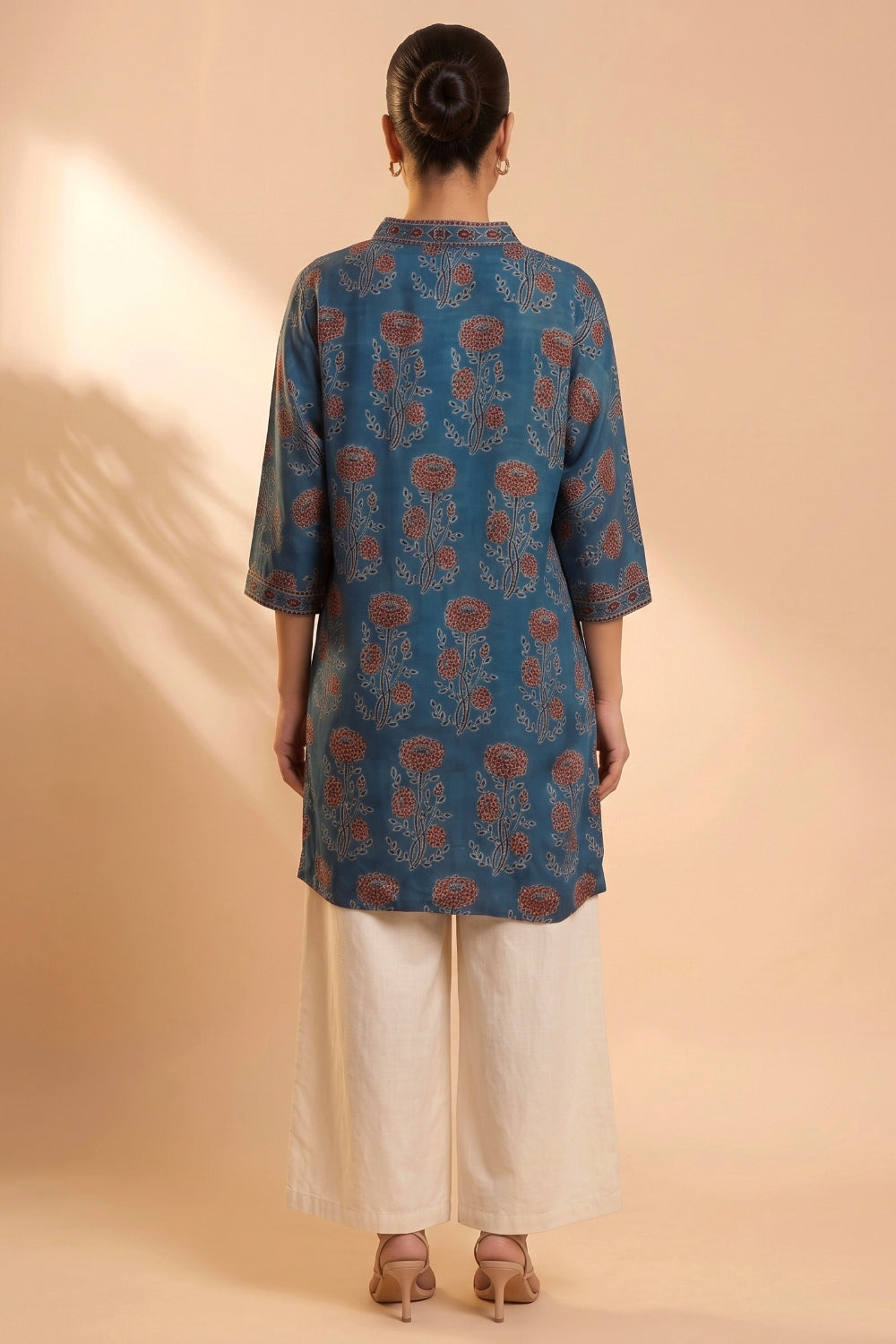 Teal Heritage Ajrakh Modal Kaftan Top