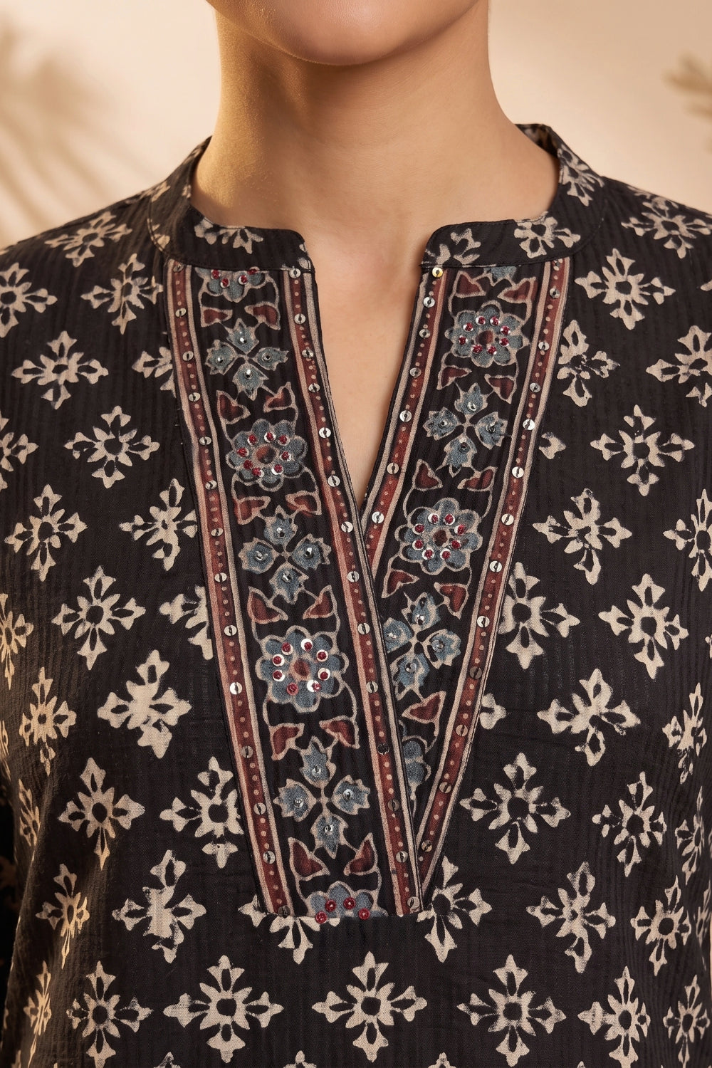 Noor-e-Siyah Hand Ajrakh Cotton Dobby Kurta
