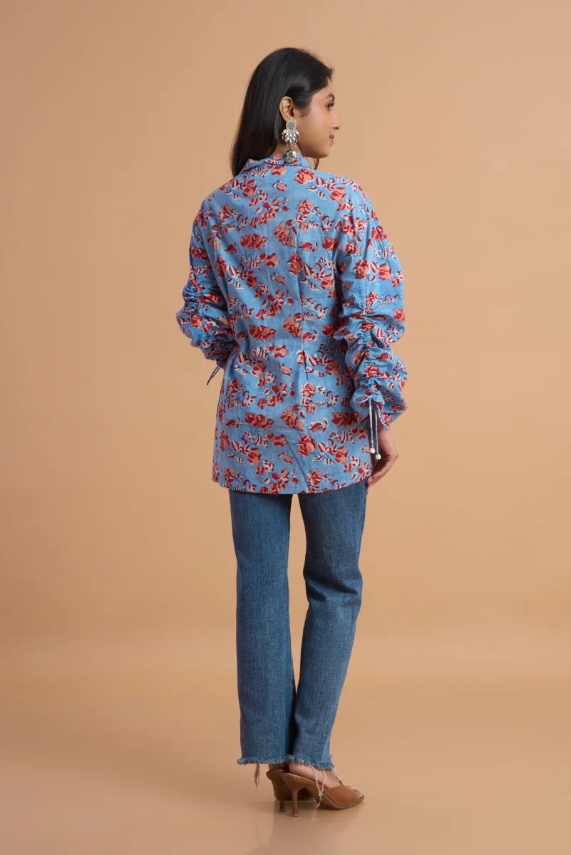 Sky Bloom Hand Block Print Cotton Top