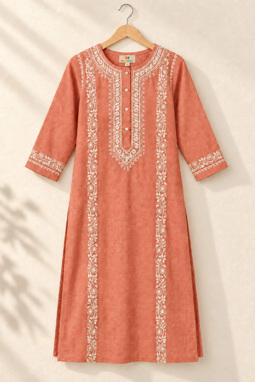 Peach Noor Hand Chikankari Cotton Slub Kurta Set