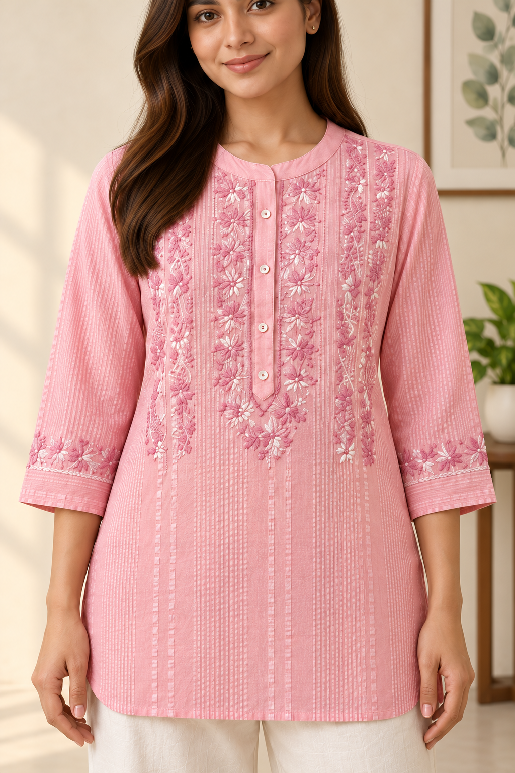 Rosé Grace Hand Chikankari Cotton Short Kurti