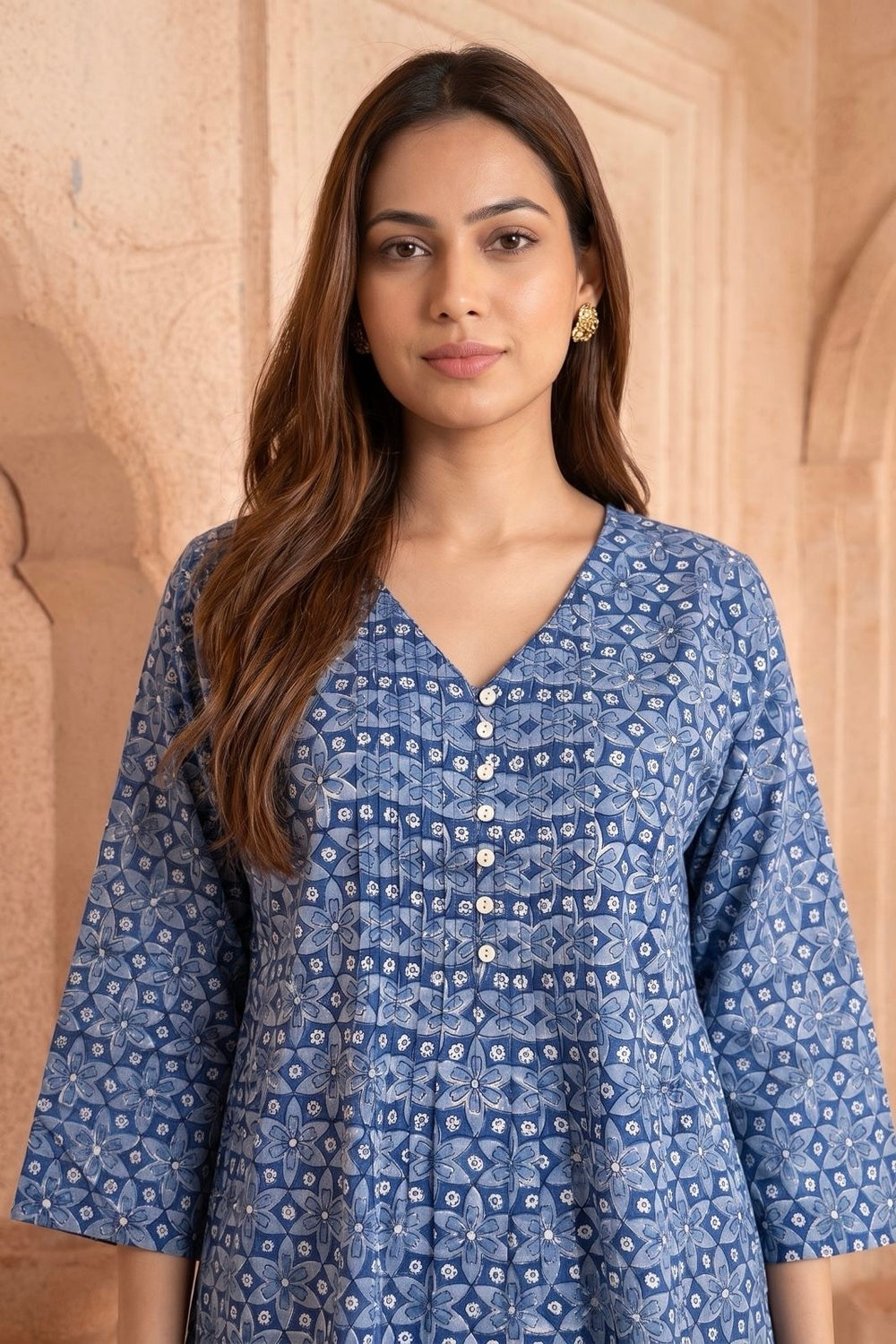 Neel Tara Pintuck Hand Block Printed Cotton Top