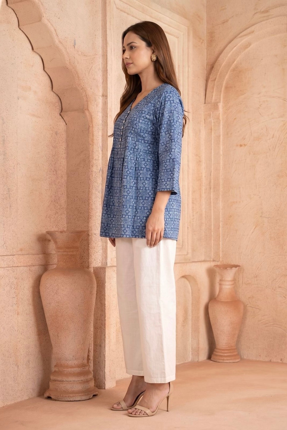 Neel Tara Pintuck Hand Block Printed Cotton Top