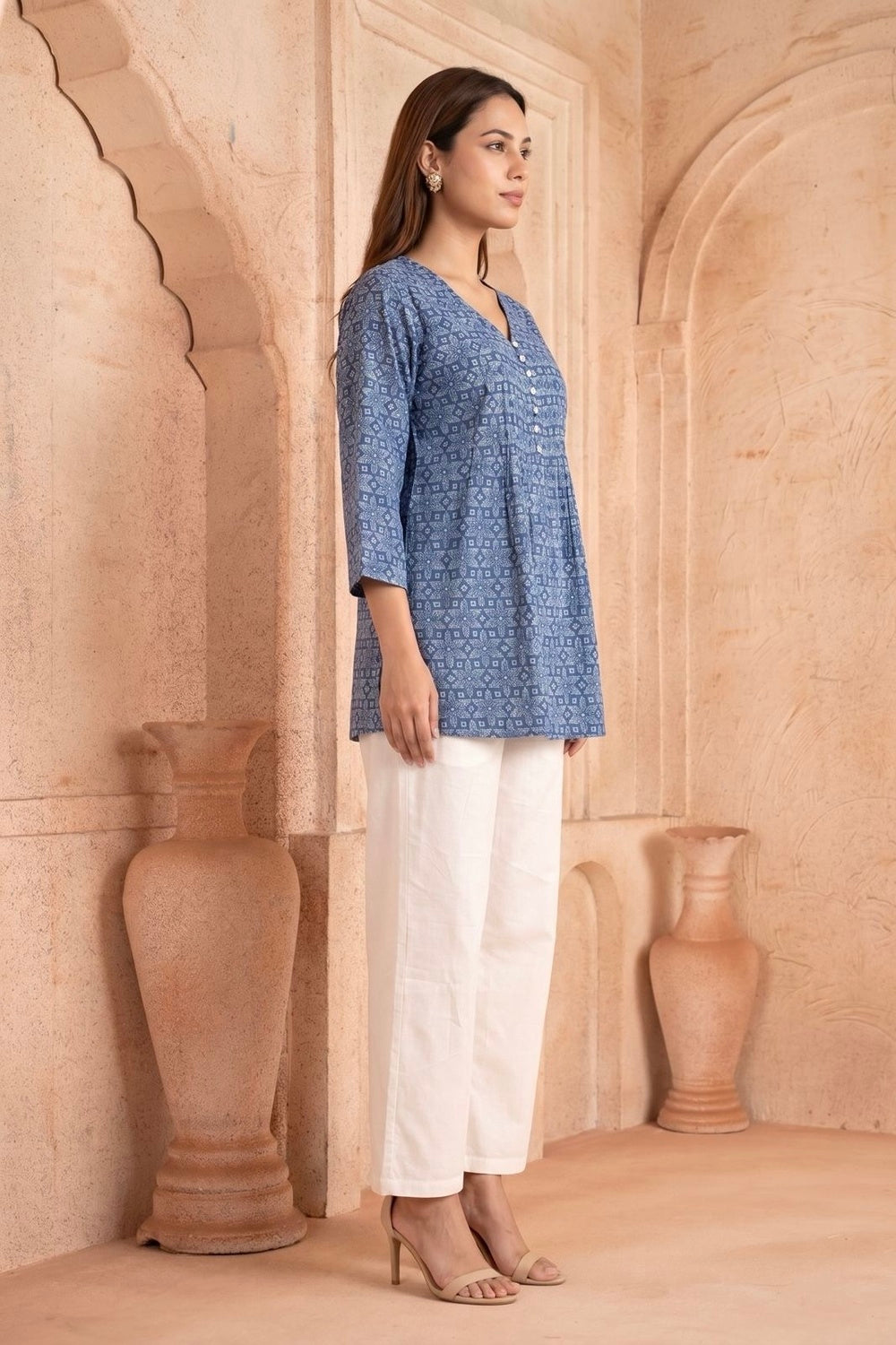 Neel Tara Pintuck Hand Block Printed Cotton Top