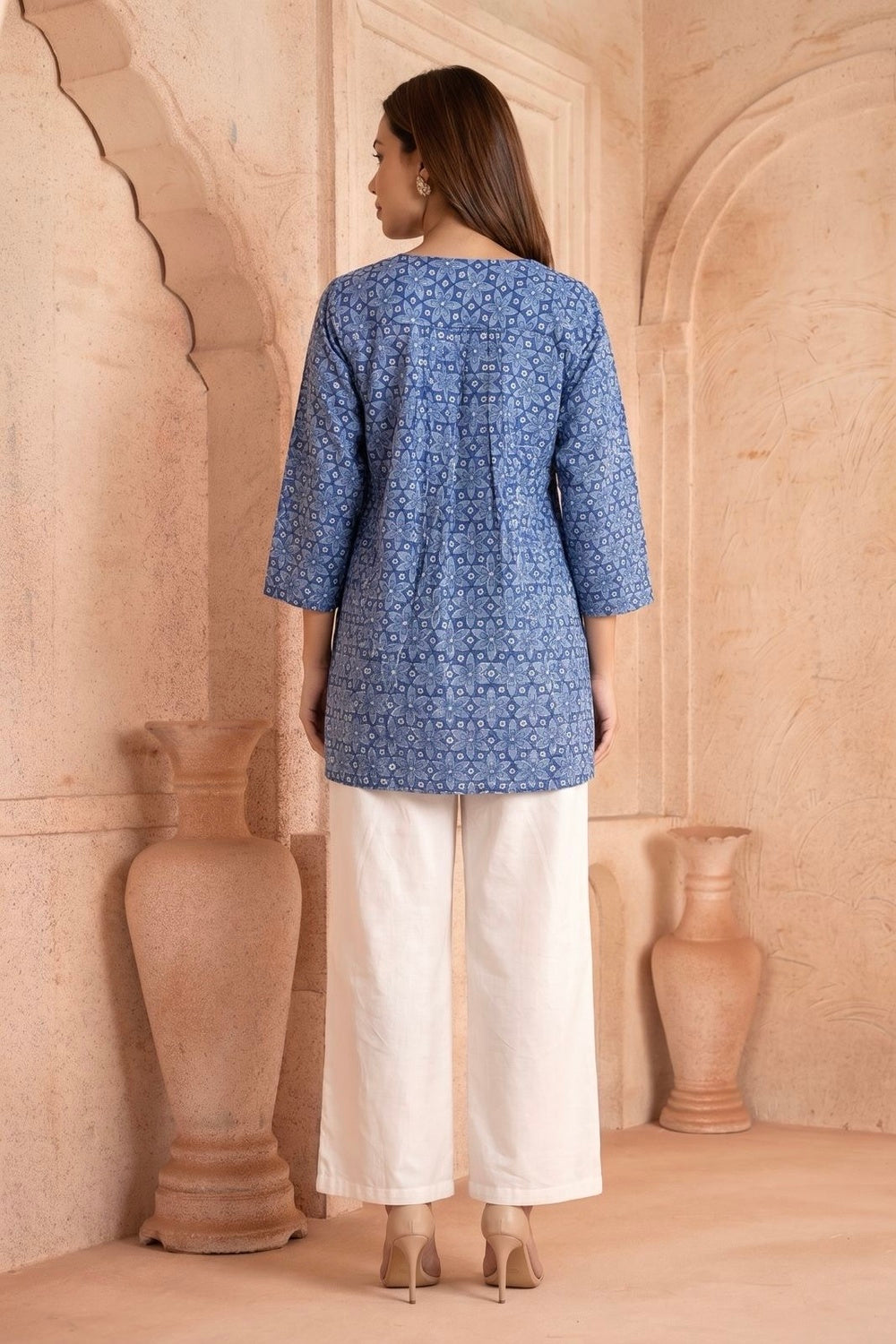Neel Tara Pintuck Hand Block Printed Cotton Top