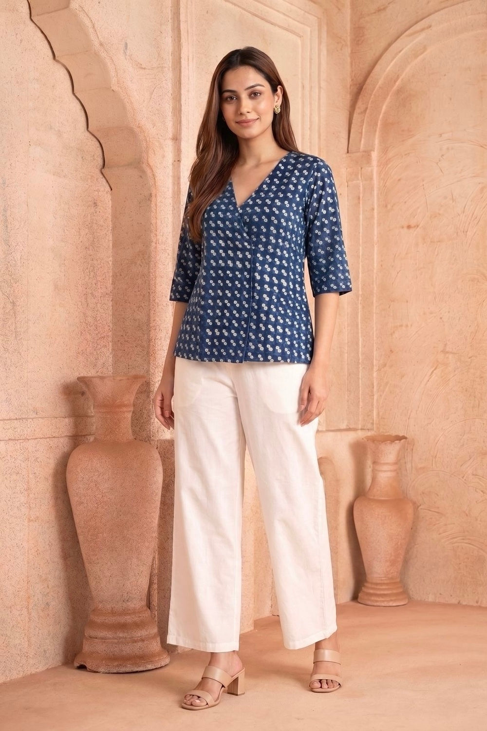 Indigo Dots Hand Block Printed Cotton Top