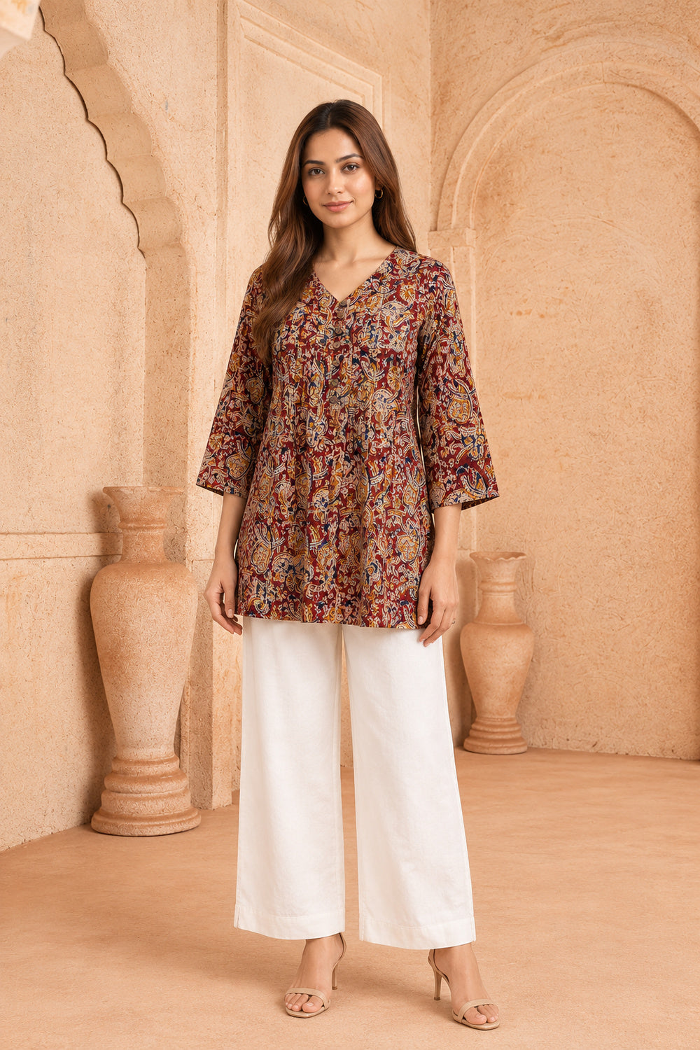 Mehrun Kalamkari Pintuck Top