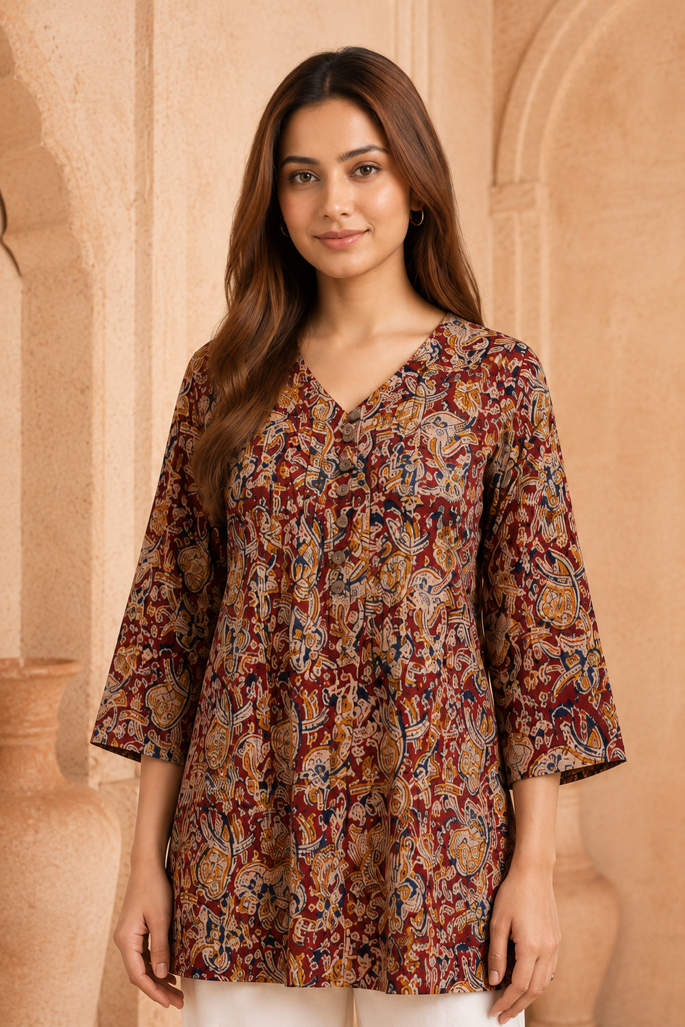 Mehrun Kalamkari Pintuck Top