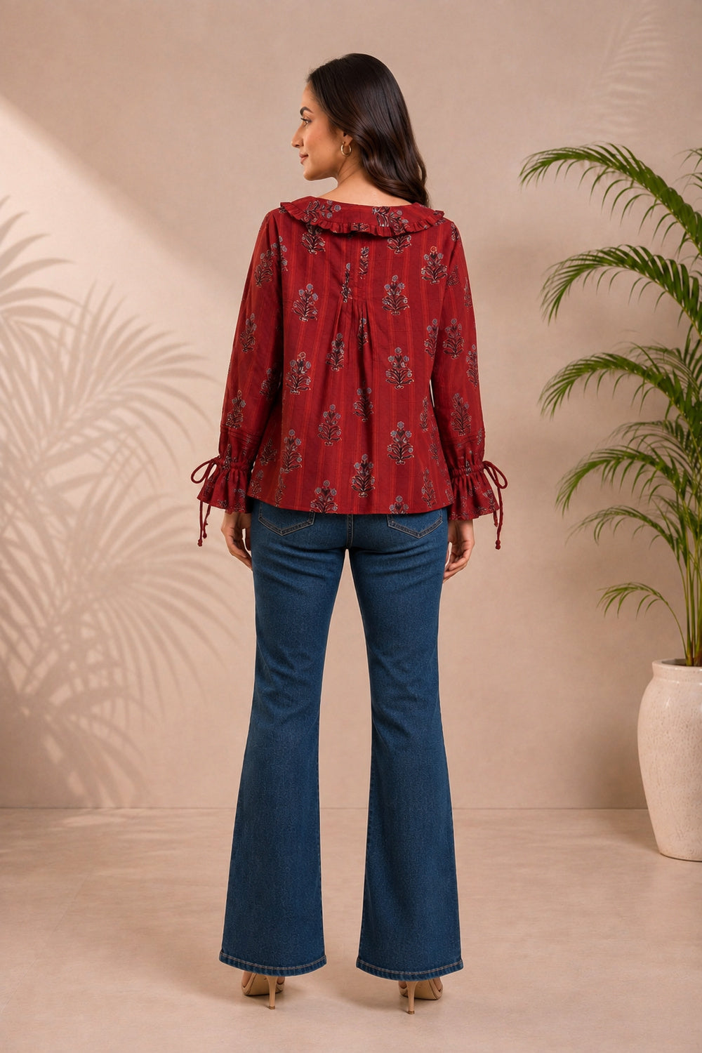 Zariya Ajrakh Ruffle Shirt Top