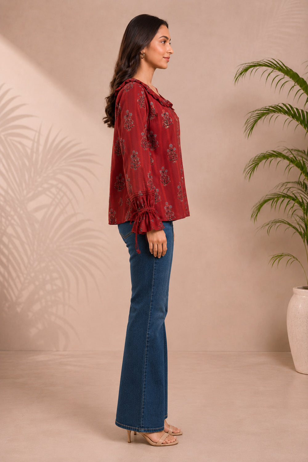 Zariya Ajrakh Ruffle Shirt Top