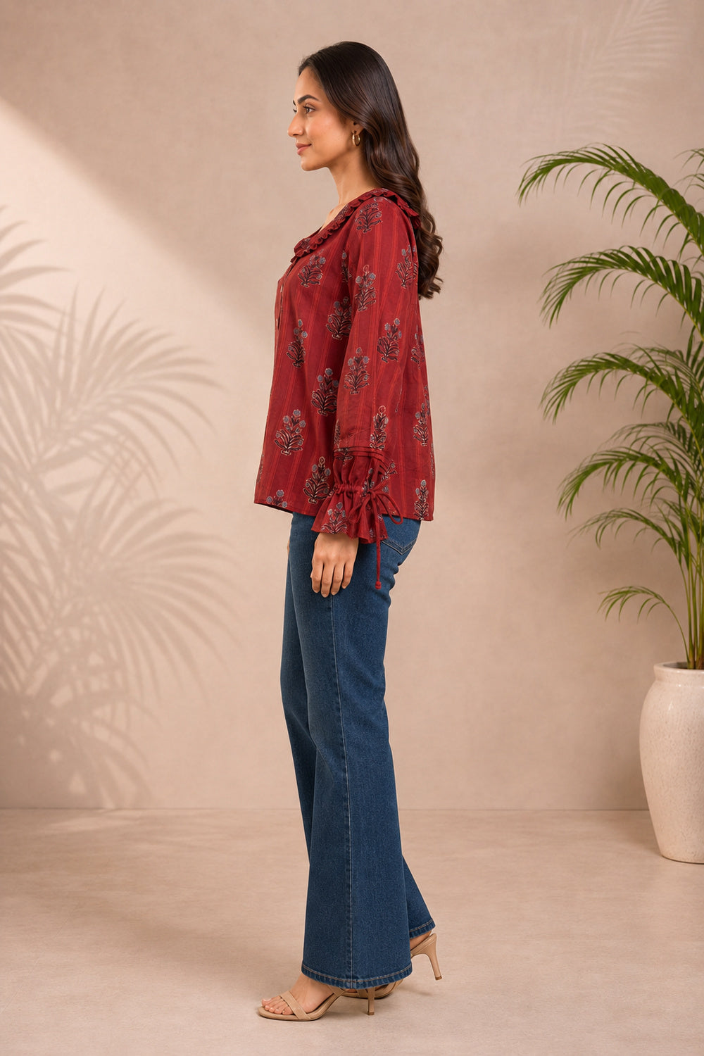 Zariya Ajrakh Ruffle Shirt Top