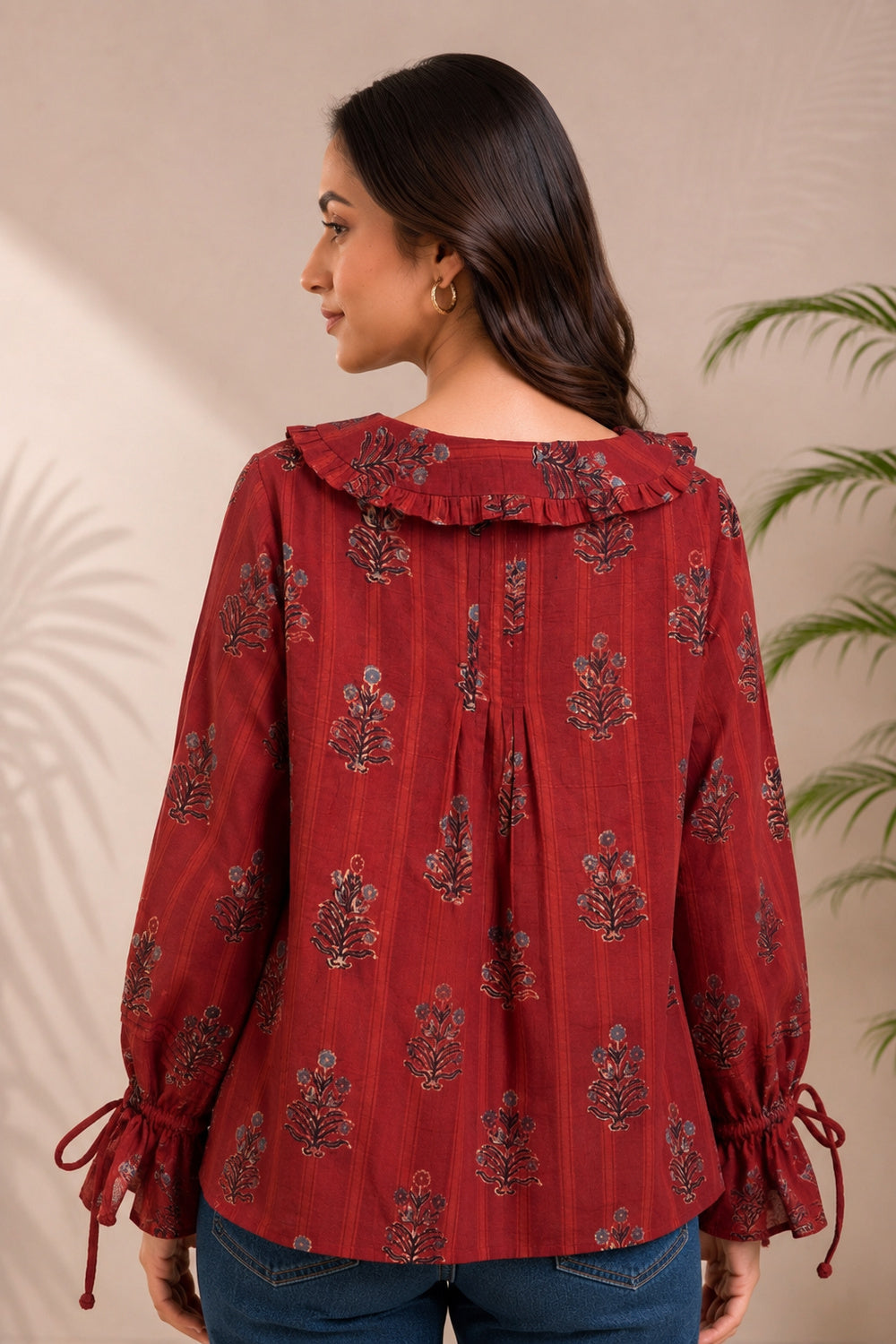Zariya Ajrakh Ruffle Shirt Top