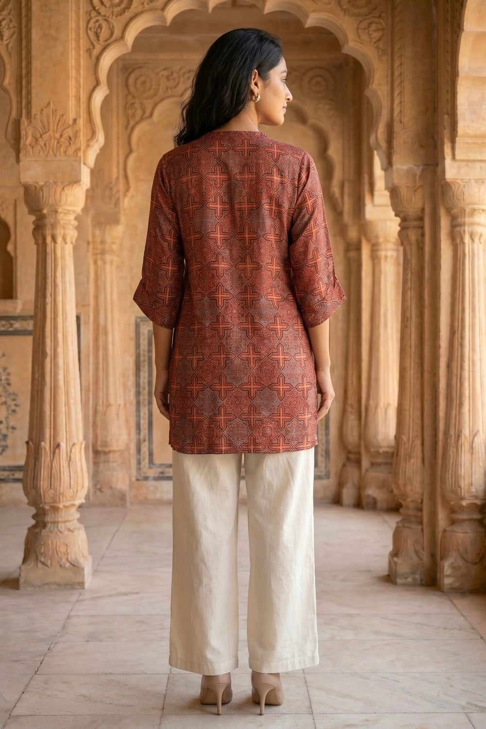 Crimson Weave Ajrakh Modal Kaftan Top