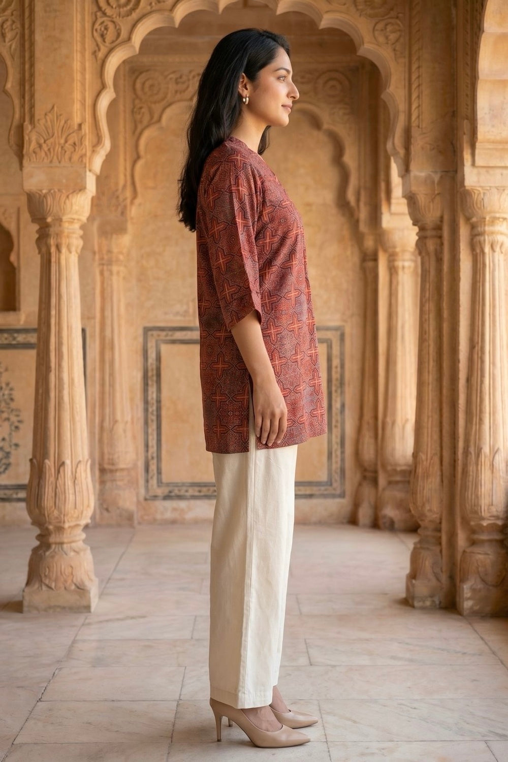 Crimson Weave Ajrakh Modal Kaftan Top