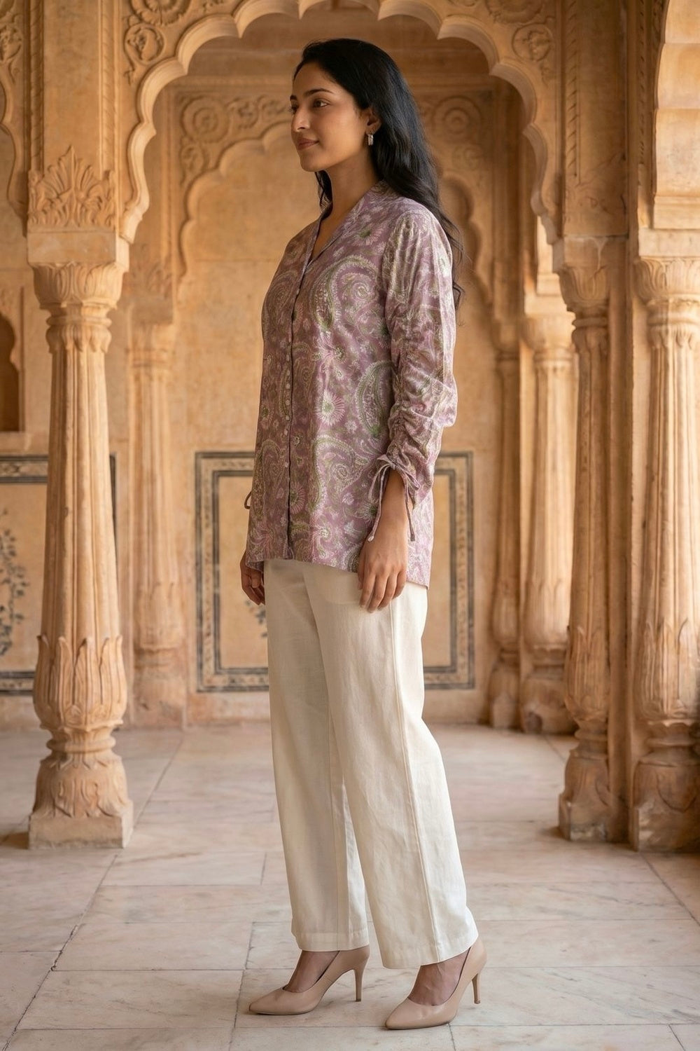 Pink Paisley Hand Block Print Cotton Top